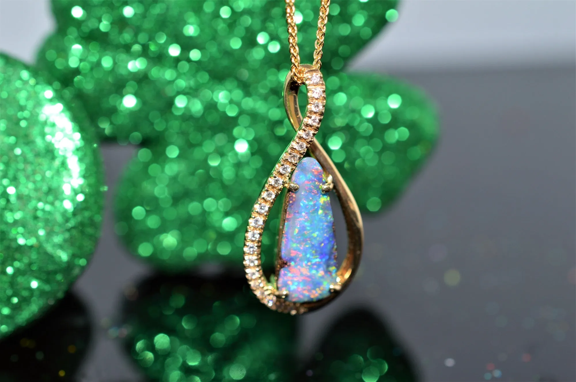 14K Yellow Gold Australian Boulder Opal And Diamond Necklace