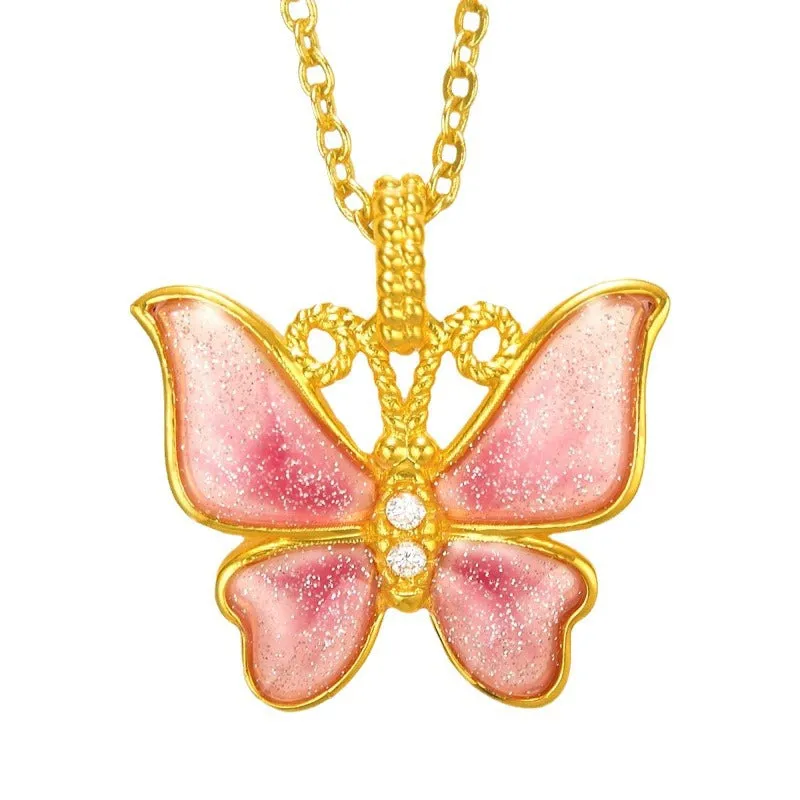 18K Pink Opal Butterfly Pendant