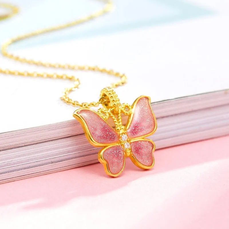 18K Pink Opal Butterfly Pendant
