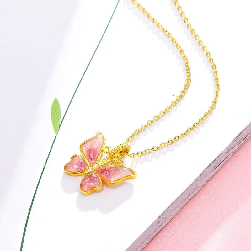 18K Pink Opal Butterfly Pendant
