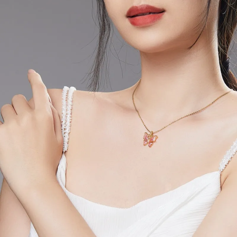 18K Pink Opal Butterfly Pendant