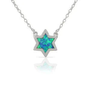 925 Sterling Silver Jewish Star Opal Pendant Necklace