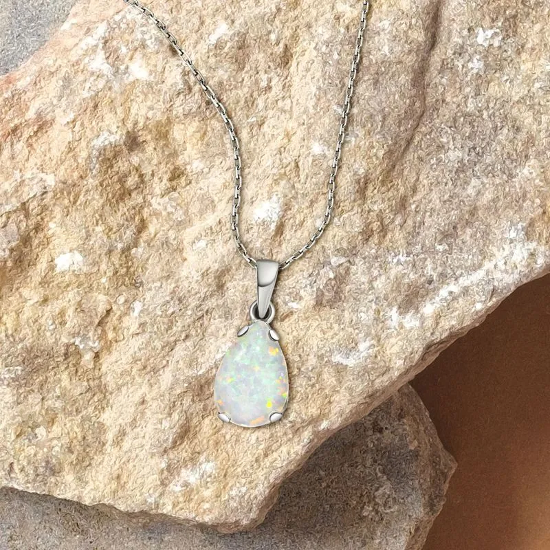 925 Sterling silver Teardrop White Opal 7X10mm Pendant