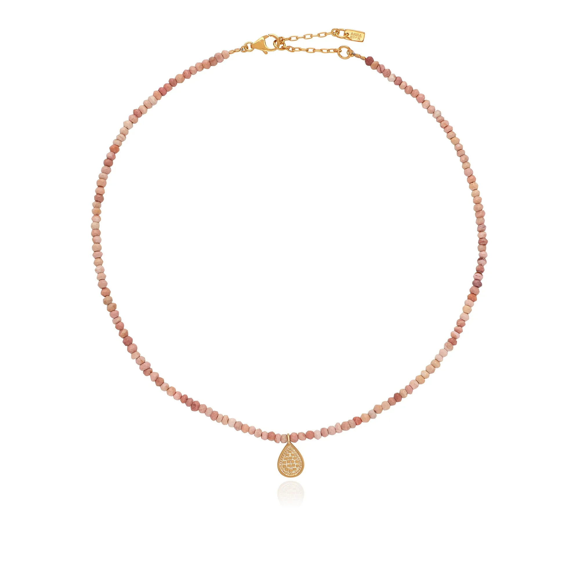 Beaded Pink Opal Drop Pendant Necklace - NK10571-GPKOP