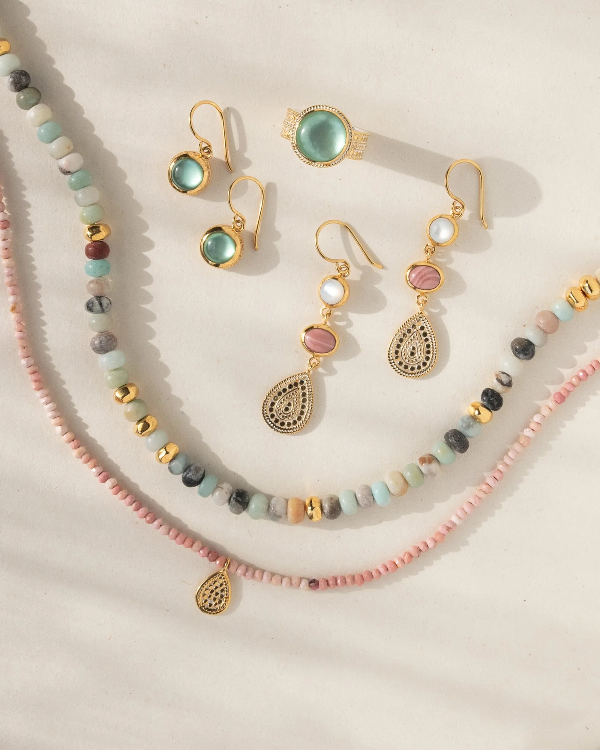 Beaded Pink Opal Drop Pendant Necklace - NK10571-GPKOP