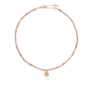 Beaded Pink Opal Drop Pendant Necklace - NK10571-GPKOP
