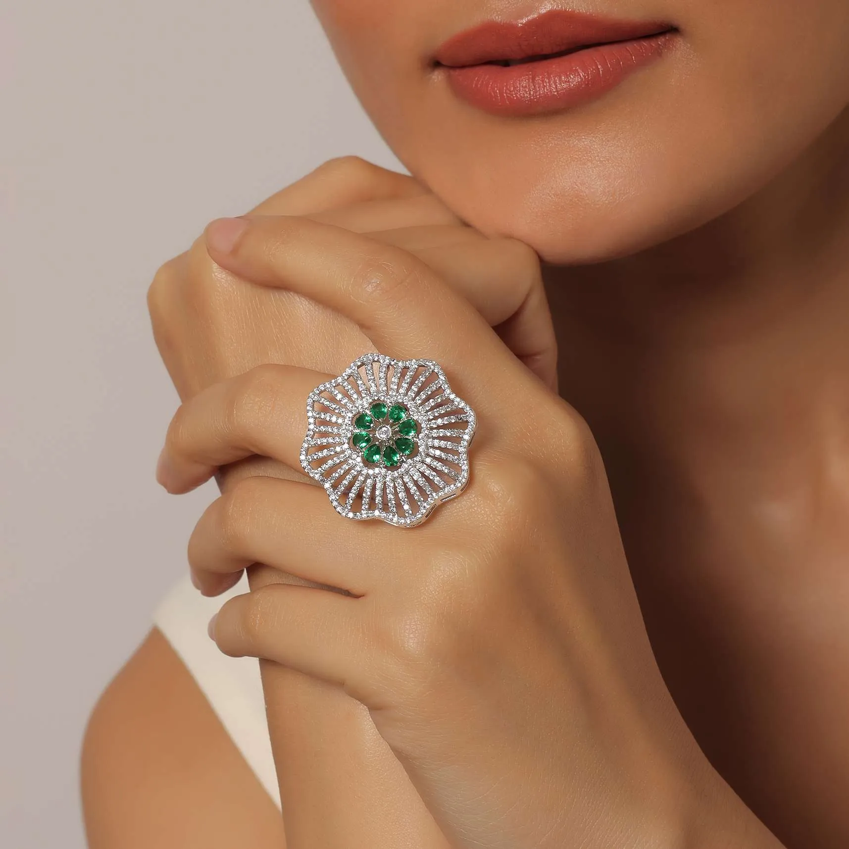 Dazzling Diamonds Green Floral Ring