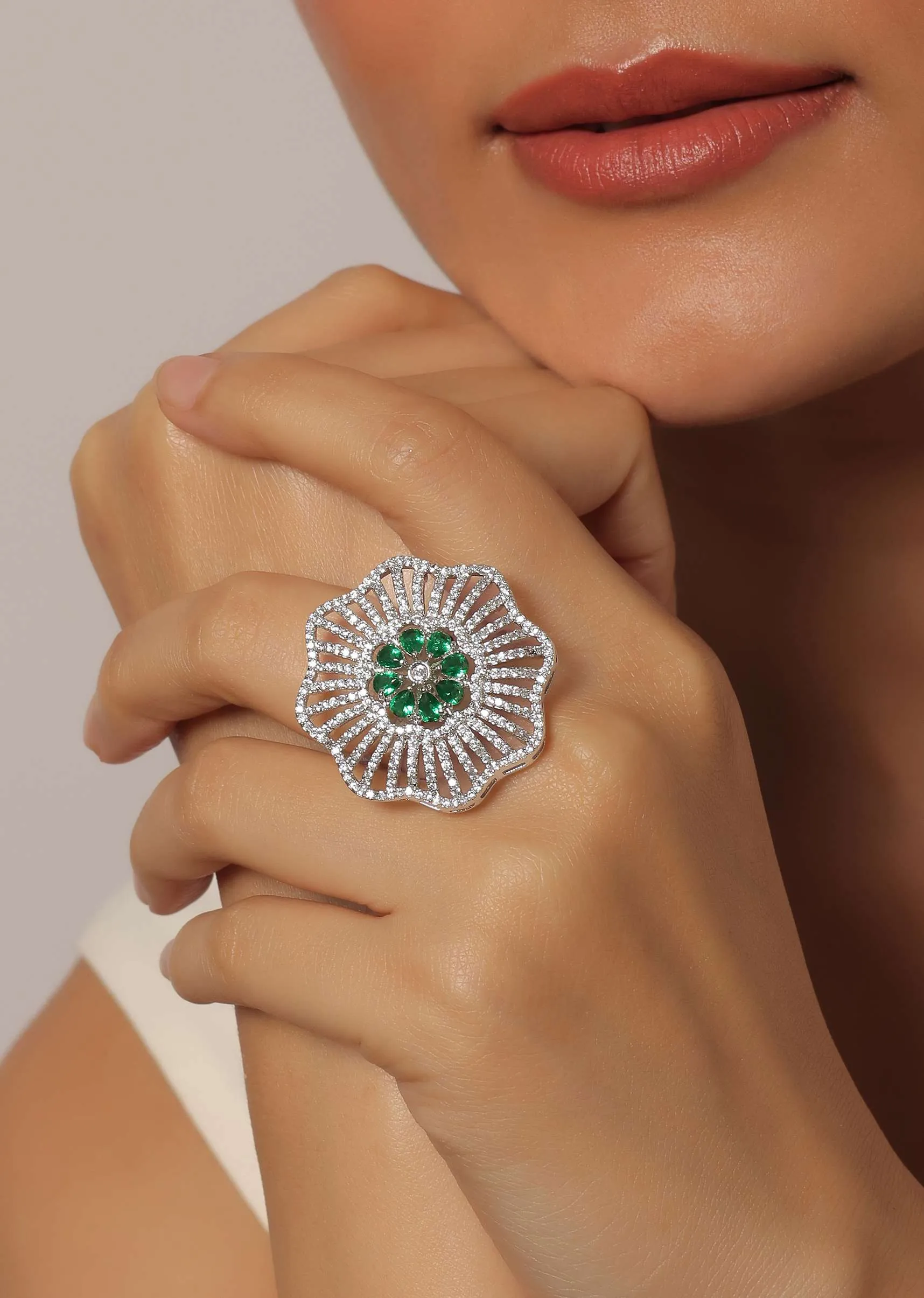 Dazzling Diamonds Green Floral Ring