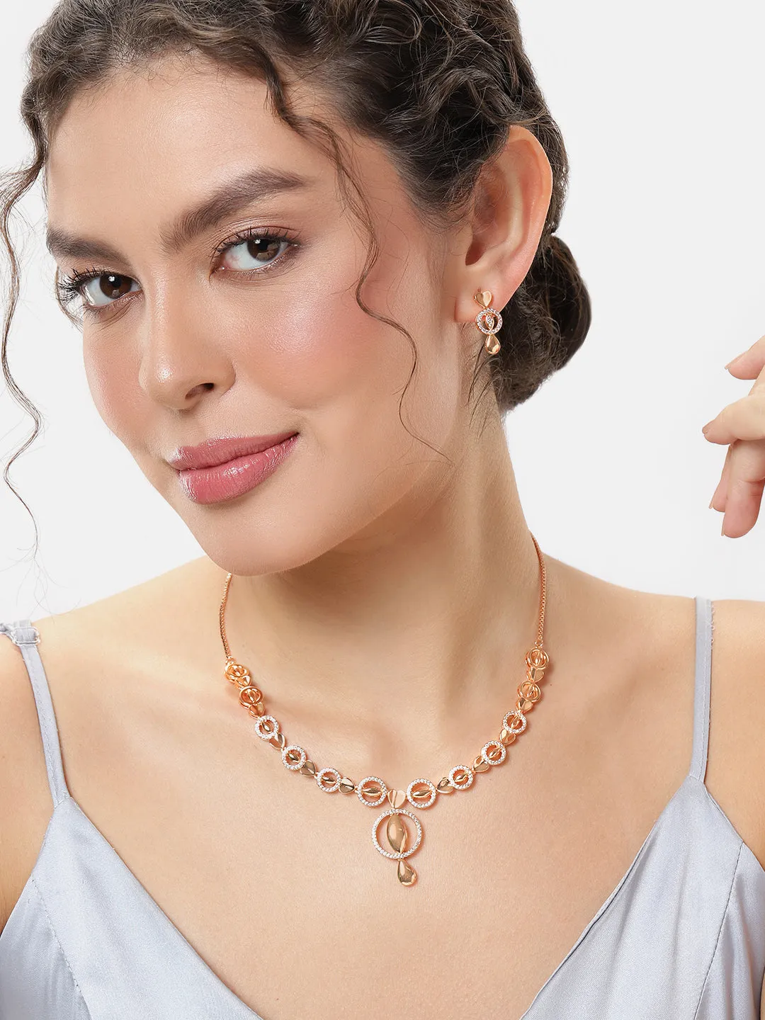 Dazzling Rosegold Necklace Set - Sparkle & Shine