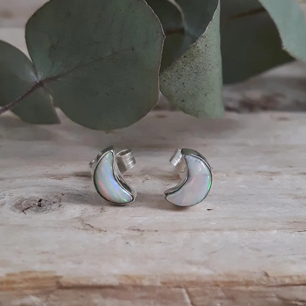Flinder White Moon Stud Earrings