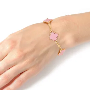 Gold Chain Bracelet Pink Quatrefoil Clovers Women