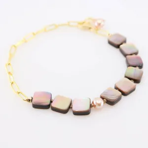 Knotted Abalone Bracelet on Large Paperclip Chain