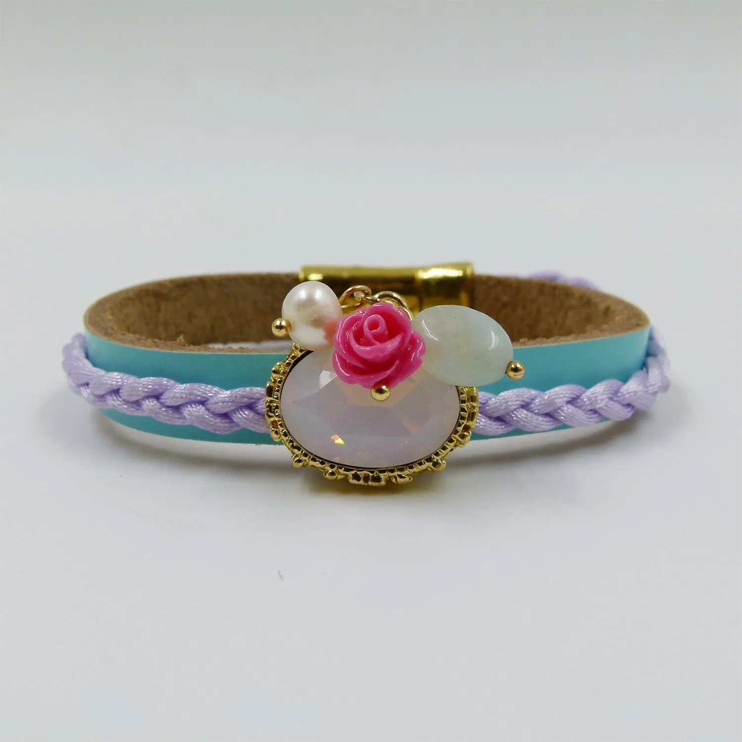 Leather bracelet with opal stone & charms