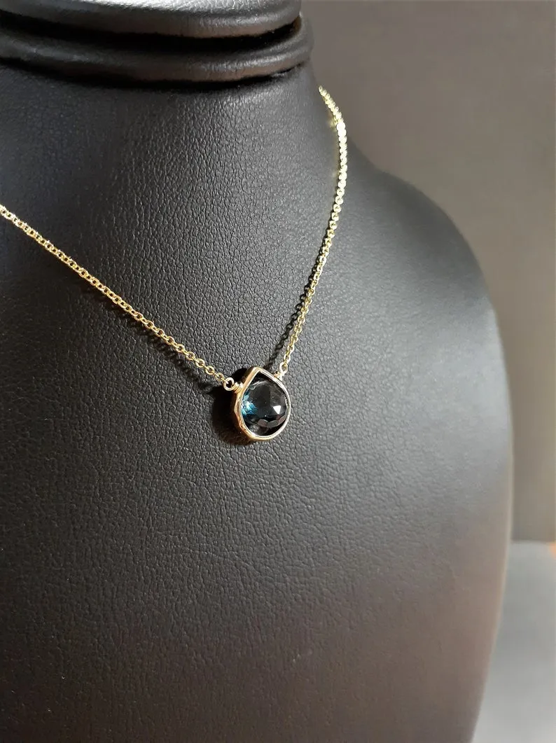London Blue Quartz Heart Shape Pendant Necklace