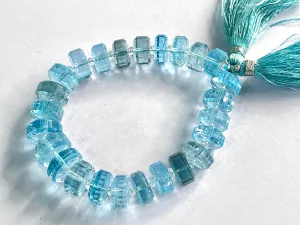 Natural Blue topaz faceted tyre shape beads 10.50mm to 12.50mm, 25 pieces,
