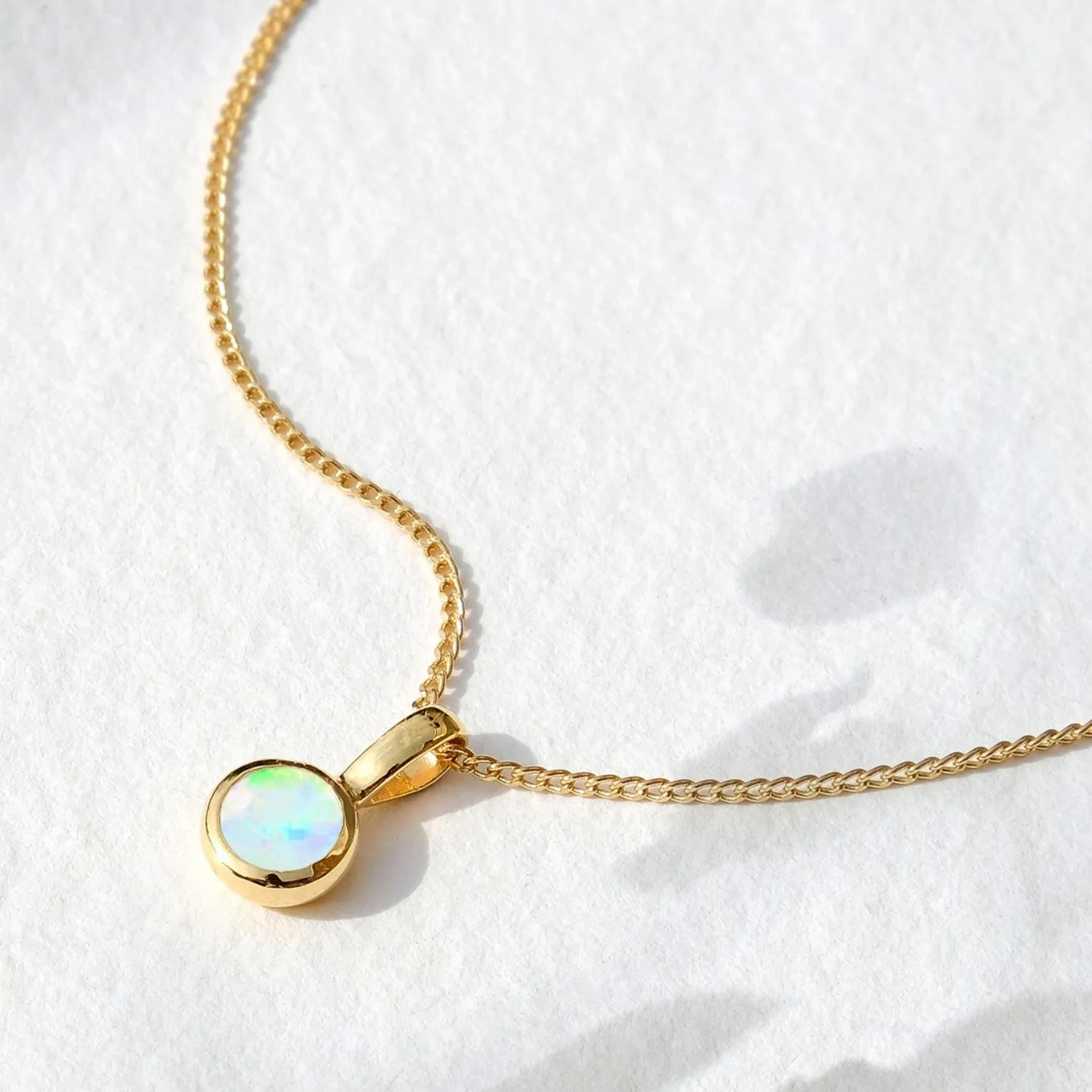 October Birthstone Charm Necklace - Opal