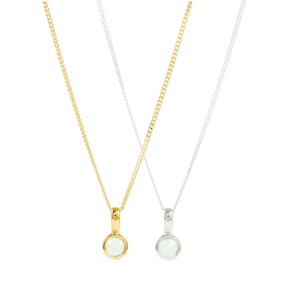 October Birthstone Charm Necklace - Opal