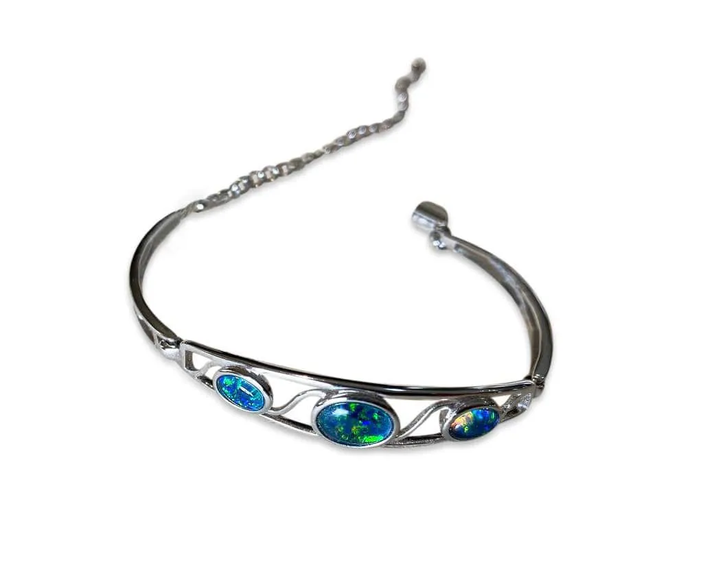 One Sterling Silver bracelet with 3 Australian Opal Triplet