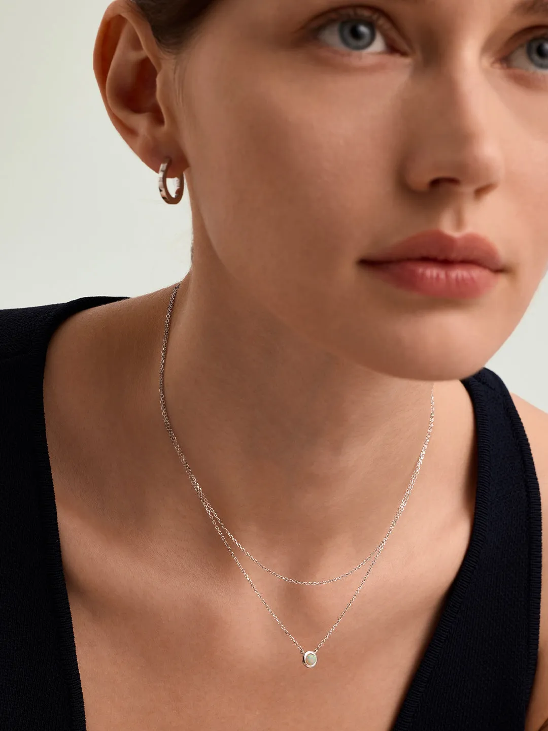 Opal Silver Layered Necklace