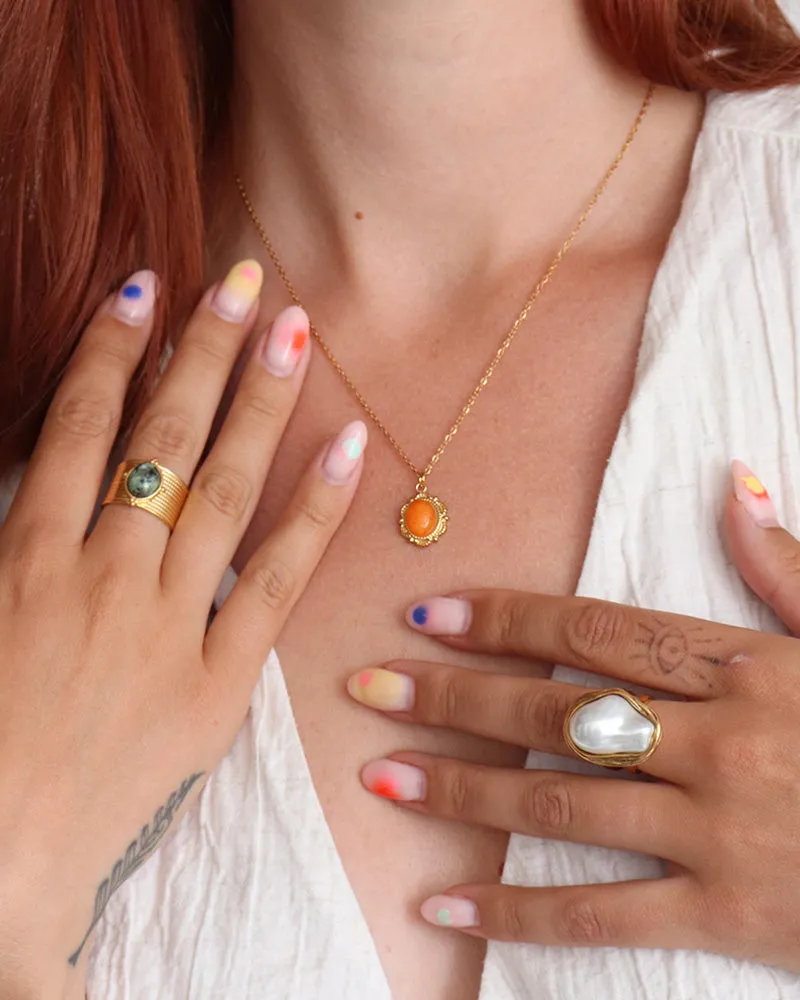 Orange Opal Necklace - Gold