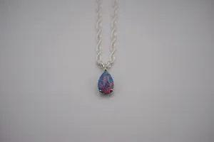Pear Synthetic Opal in Silver Setting Pendant Necklace on Rope Chain