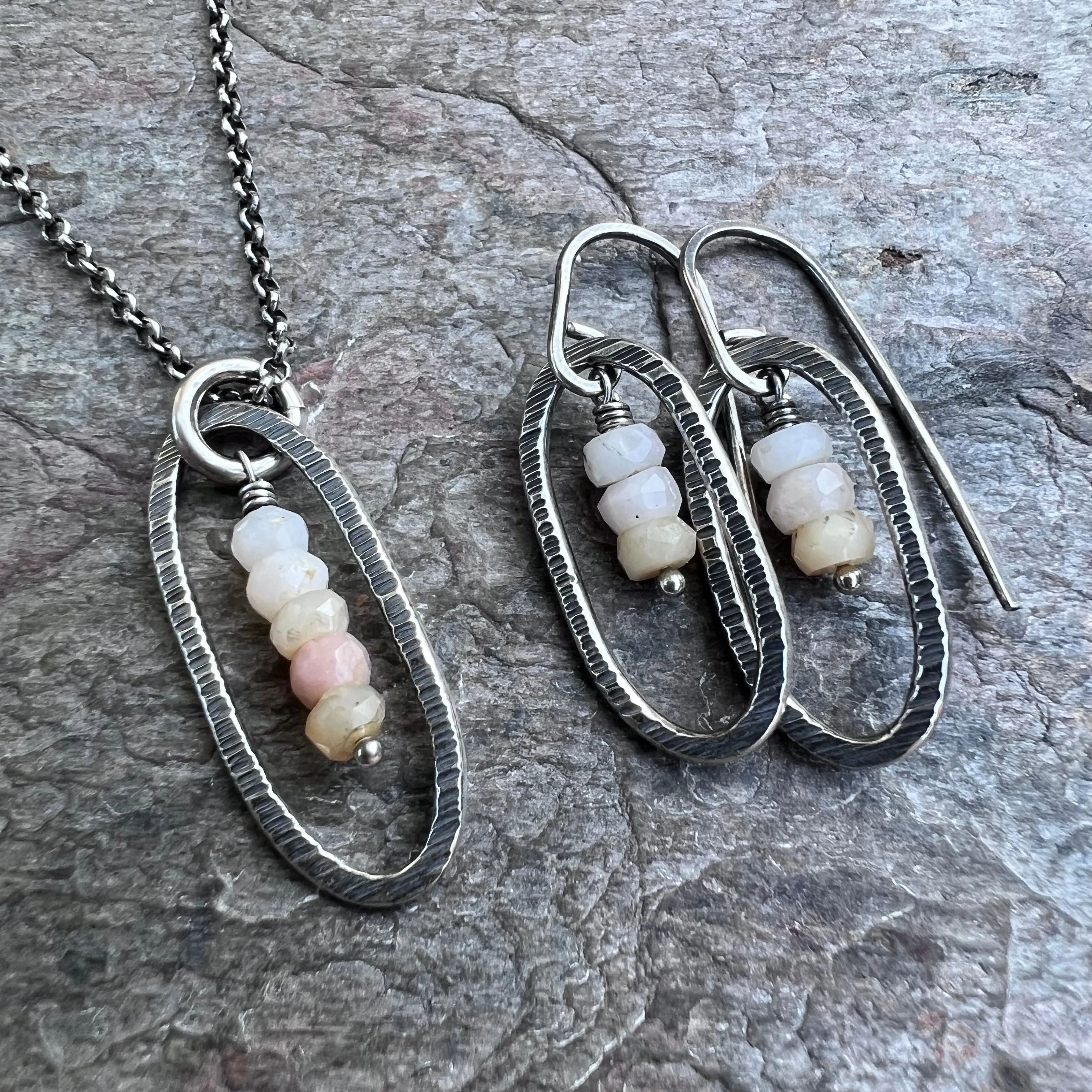 Pink Opal and Sterling Silver Earrings - Genuine Pink Opal on Handmade Sterling Silver Earwires