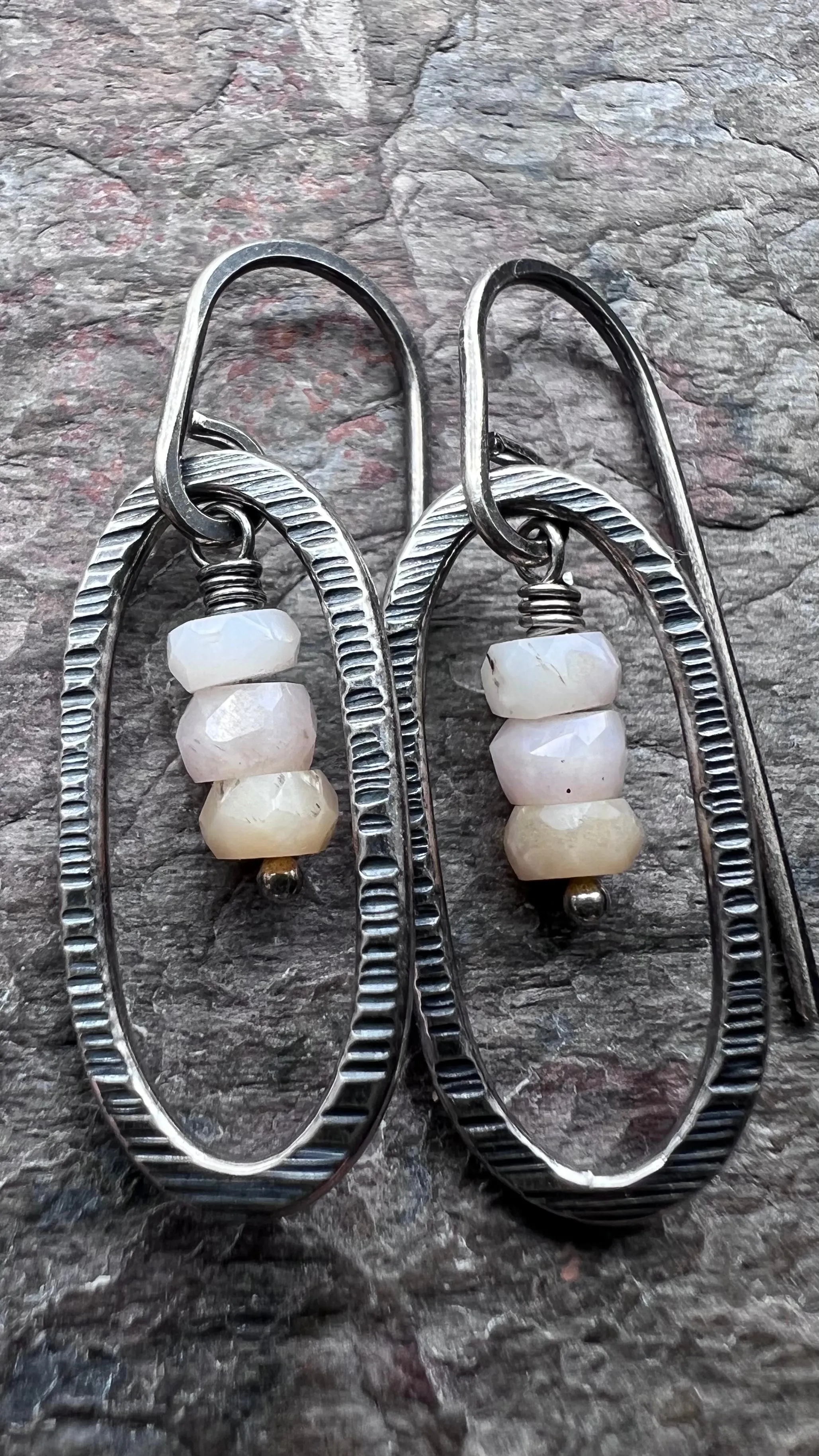 Pink Opal and Sterling Silver Earrings - Genuine Pink Opal on Handmade Sterling Silver Earwires