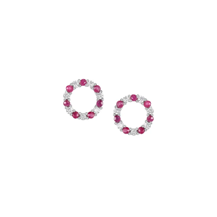 Silver Ruby And Cubic Zirconia Stud Earrings
