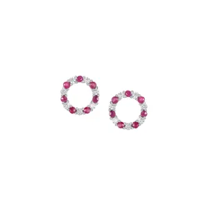 Silver Ruby And Cubic Zirconia Stud Earrings