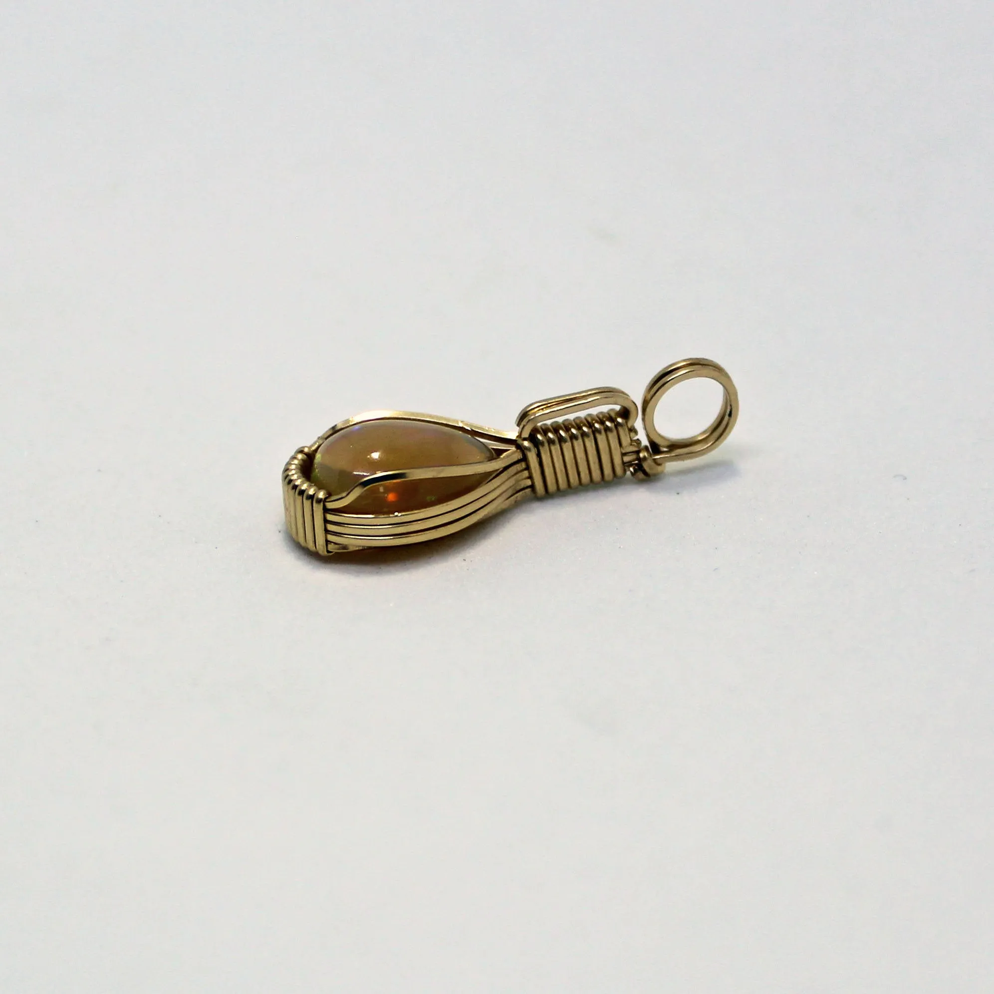 Small Ethiopian Opal Teardrop Gold Filled Wire Wrapped Pendant - October Birthstone