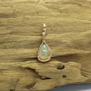 Small Ethiopian Opal Teardrop Gold Filled Wire Wrapped Pendant - October Birthstone