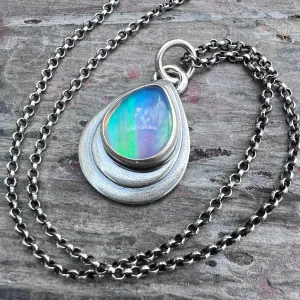 Sterling Silver Aurora Opal Teardrop Pendant Necklace -Stone 2