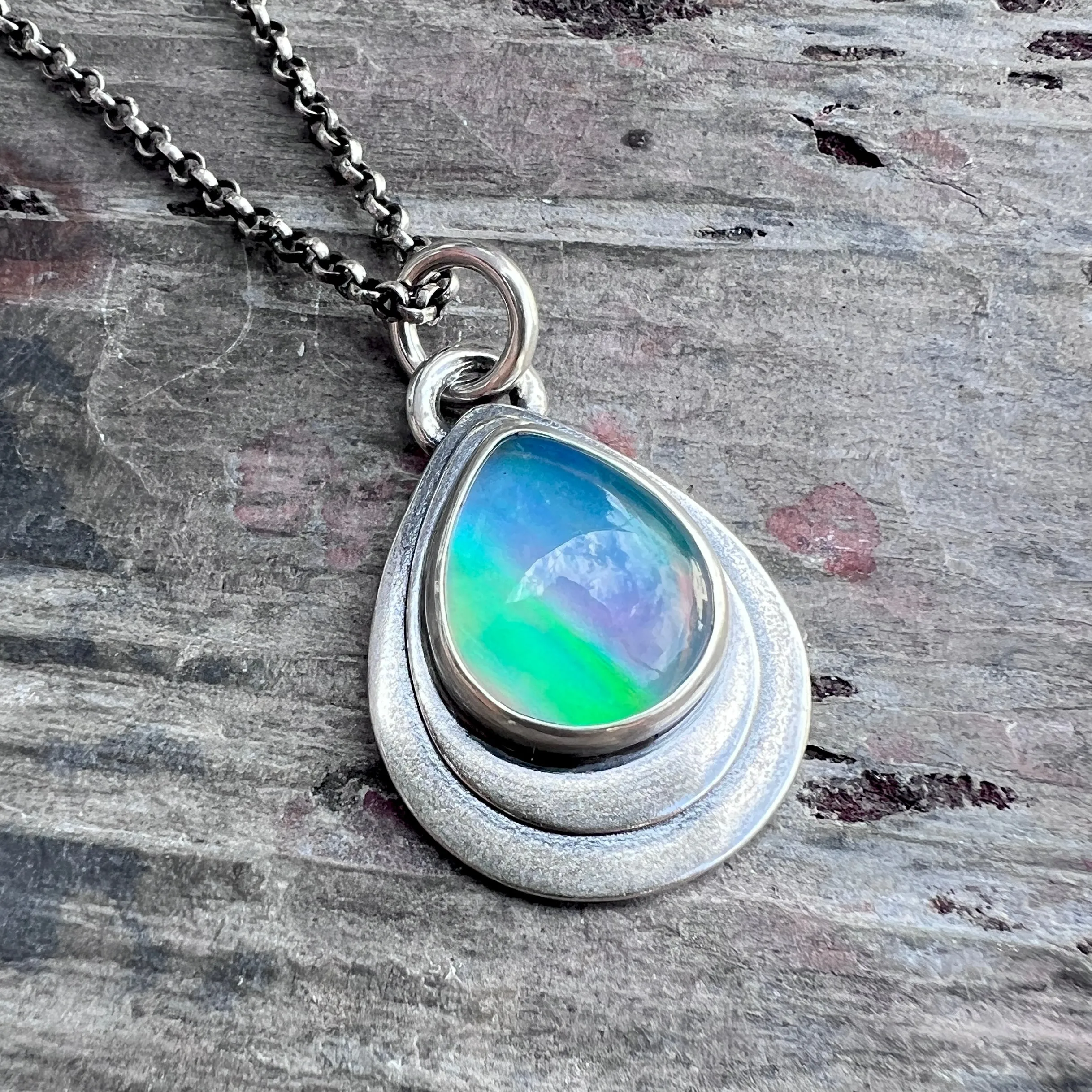 Sterling Silver Aurora Opal Teardrop Pendant Necklace -Stone 2