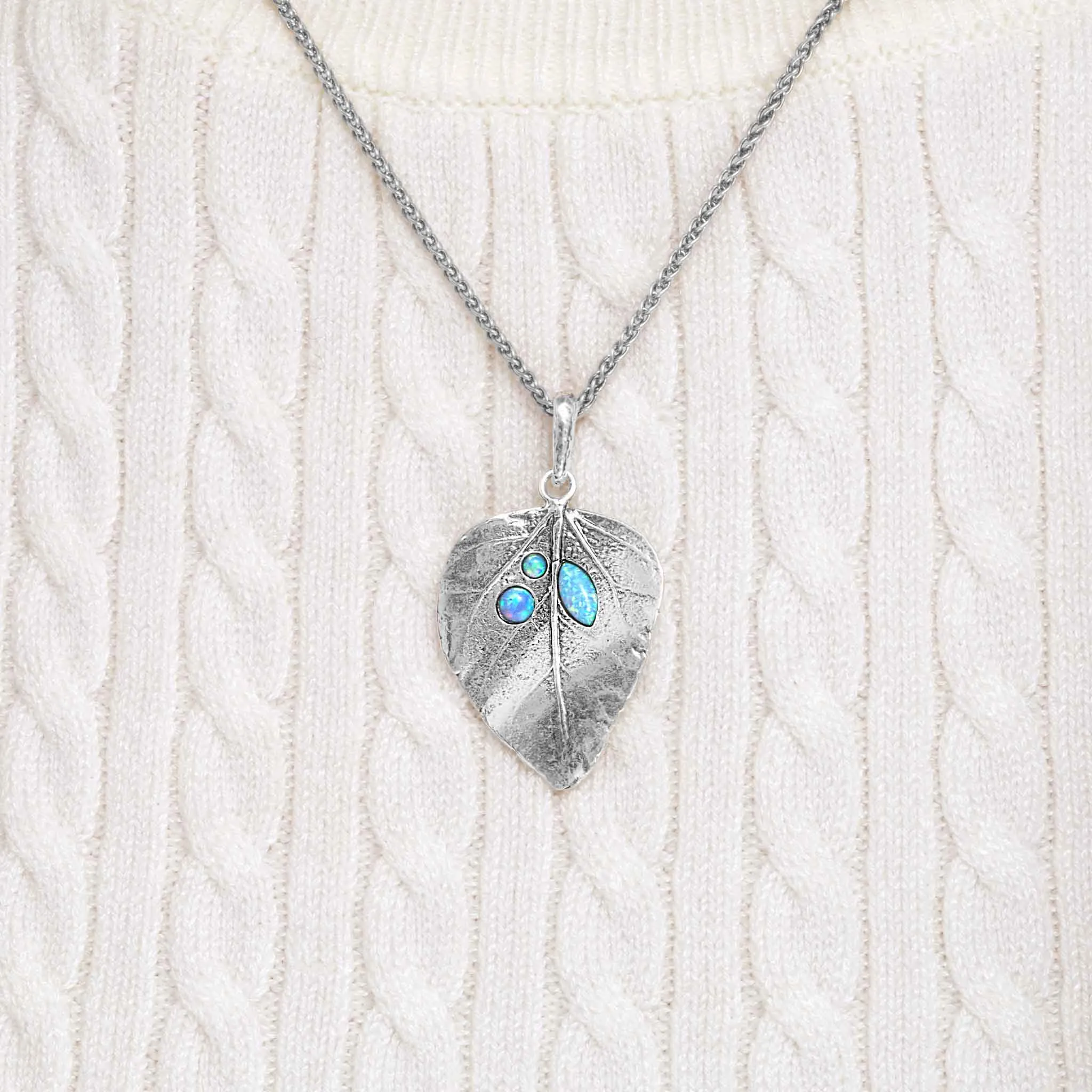 Sterling Silver Opal Leaf Necklace