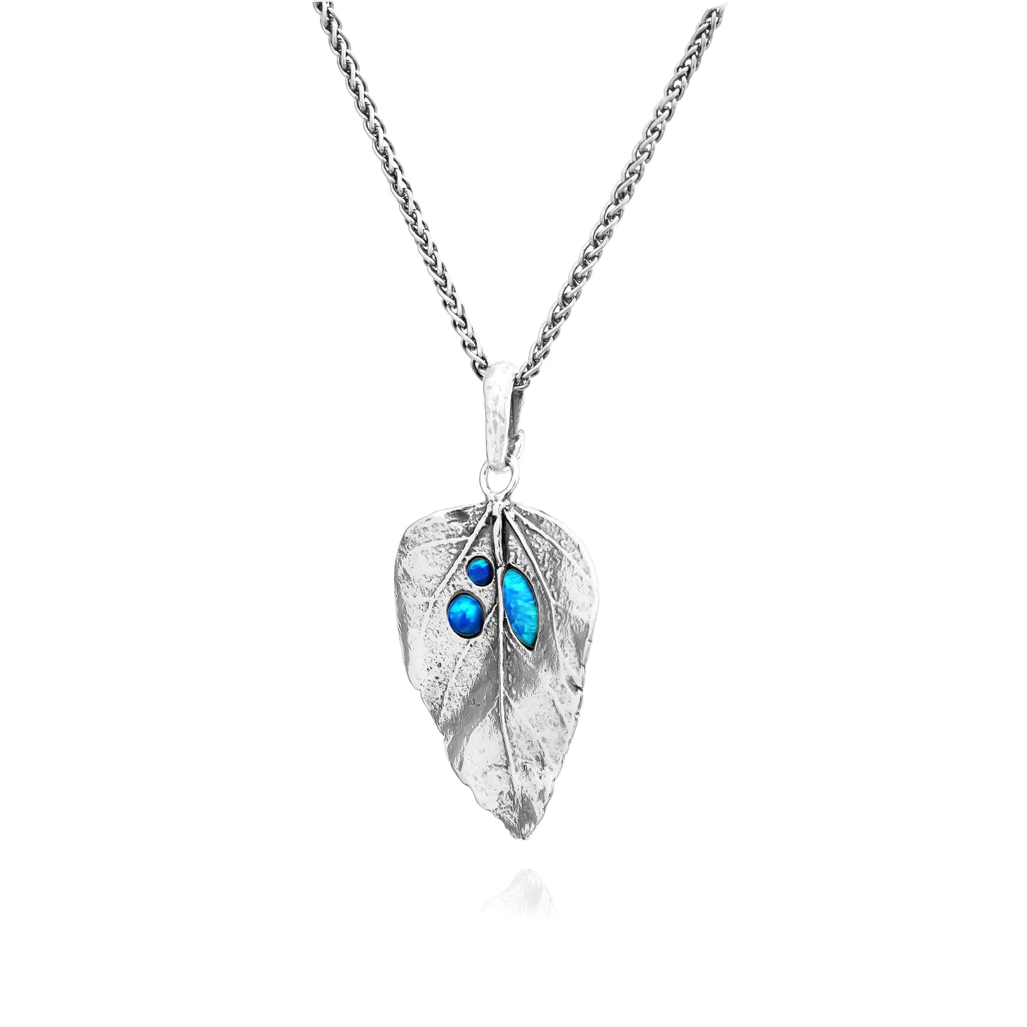 Sterling Silver Opal Leaf Necklace