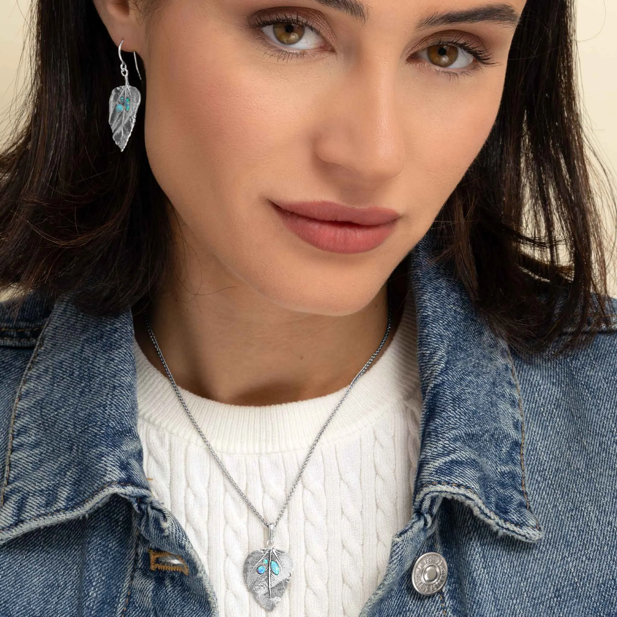 Sterling Silver Opal Leaf Necklace