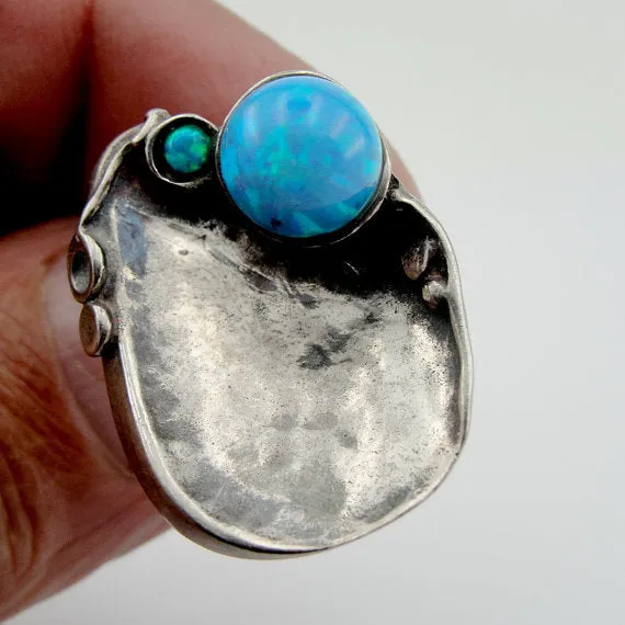 Sterling Silver Opal Ring 8mm lab created Opal (147)