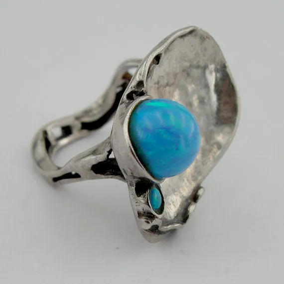 Sterling Silver Opal Ring 8mm lab created Opal (147)