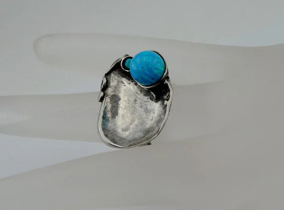 Sterling Silver Opal Ring 8mm lab created Opal (147)