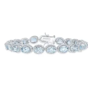 Sterling Silver Oval Blue Topaz with Rope Border Bracelet