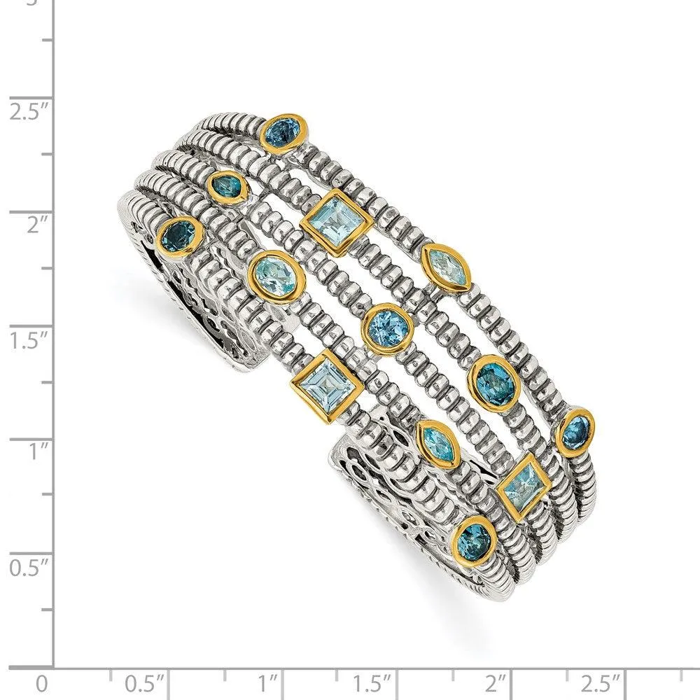Sterling Silver/Gold-tone Sky/Swiss/London Blue Topaz Cuff Bracelet
