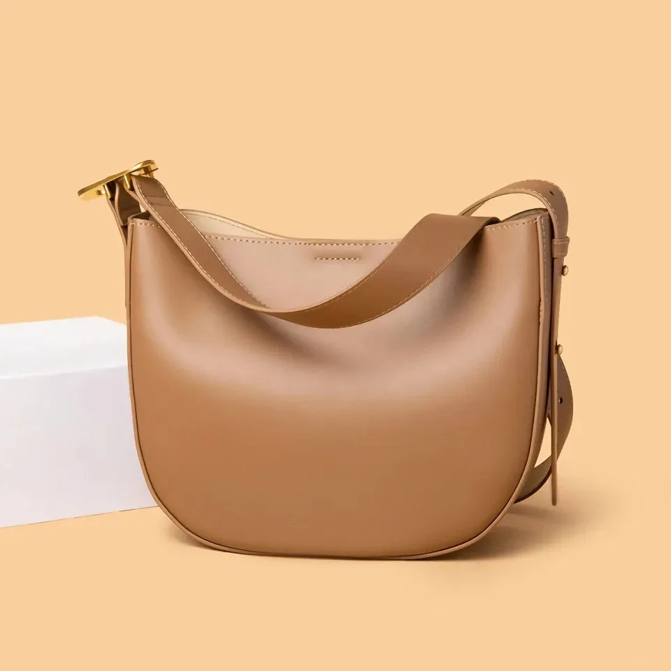 Vintage Cowhide Leather Shoulder Bag for Women - Stylish Crossbody Tote