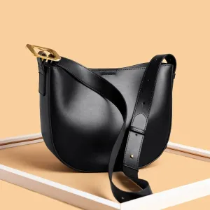Vintage Cowhide Leather Shoulder Bag for Women - Stylish Crossbody Tote