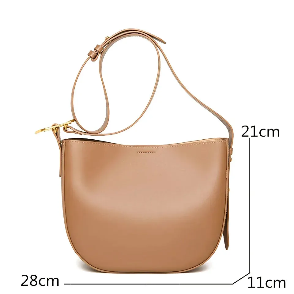 Vintage Cowhide Leather Shoulder Bag for Women - Stylish Crossbody Tote