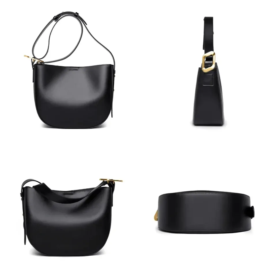 Vintage Cowhide Leather Shoulder Bag for Women - Stylish Crossbody Tote