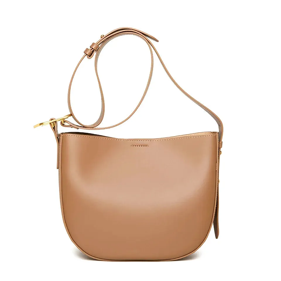 Vintage Cowhide Leather Shoulder Bag for Women - Stylish Crossbody Tote