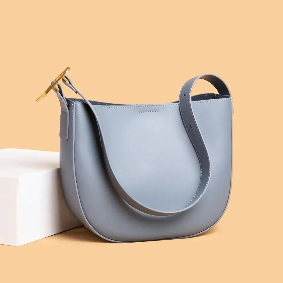 Vintage Cowhide Leather Shoulder Bag for Women - Stylish Crossbody Tote