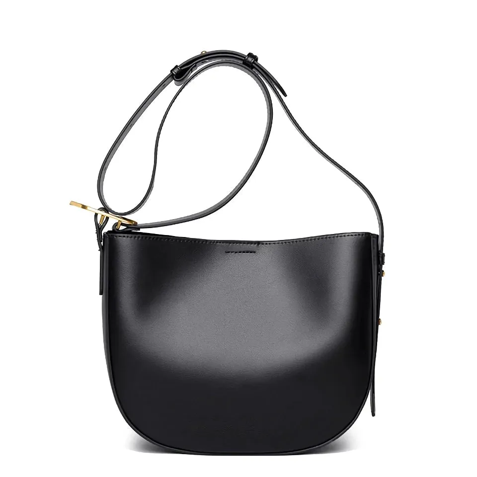 Vintage Cowhide Leather Shoulder Bag for Women - Stylish Crossbody Tote