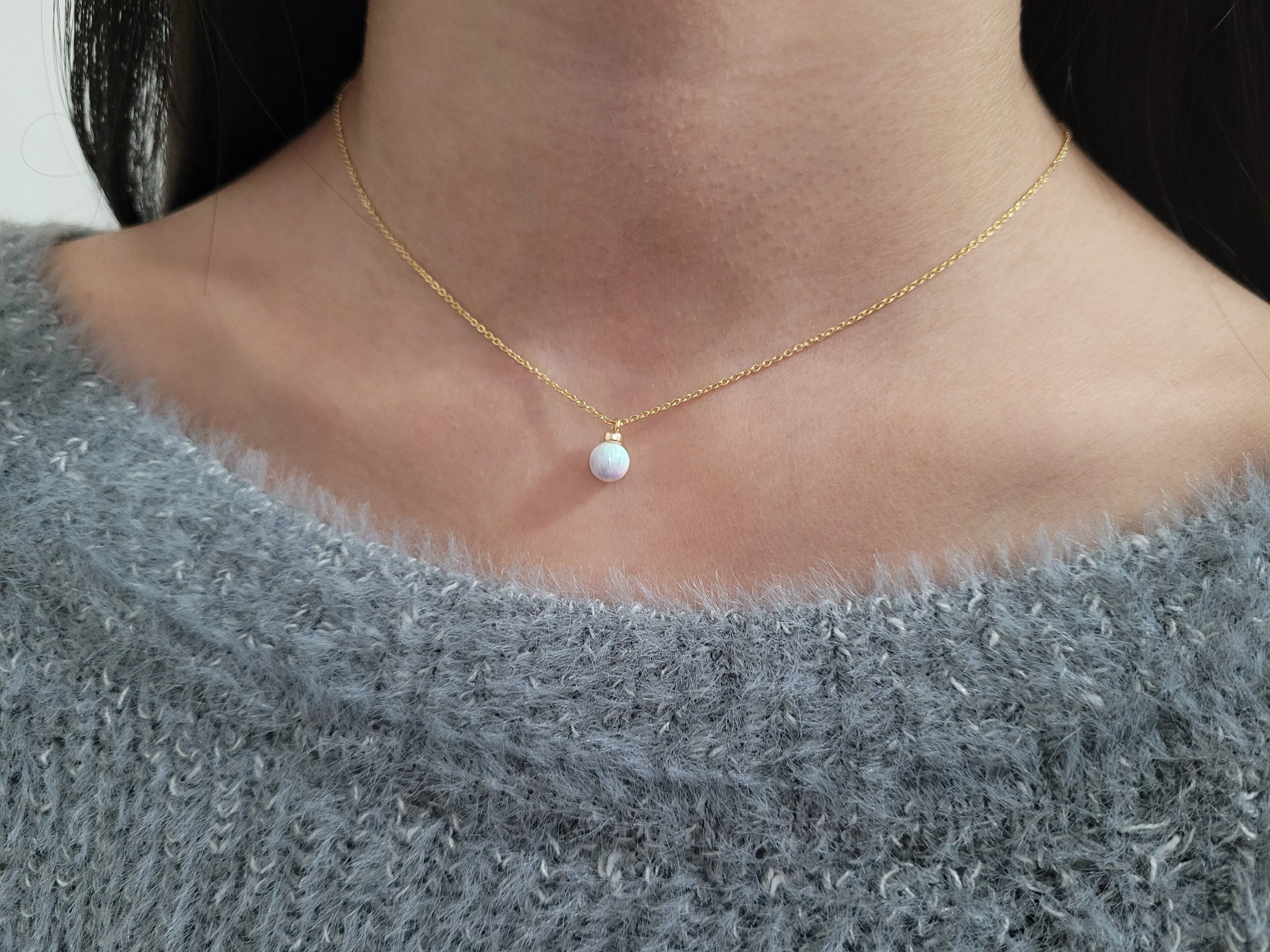 White Opal Pendant Necklace
